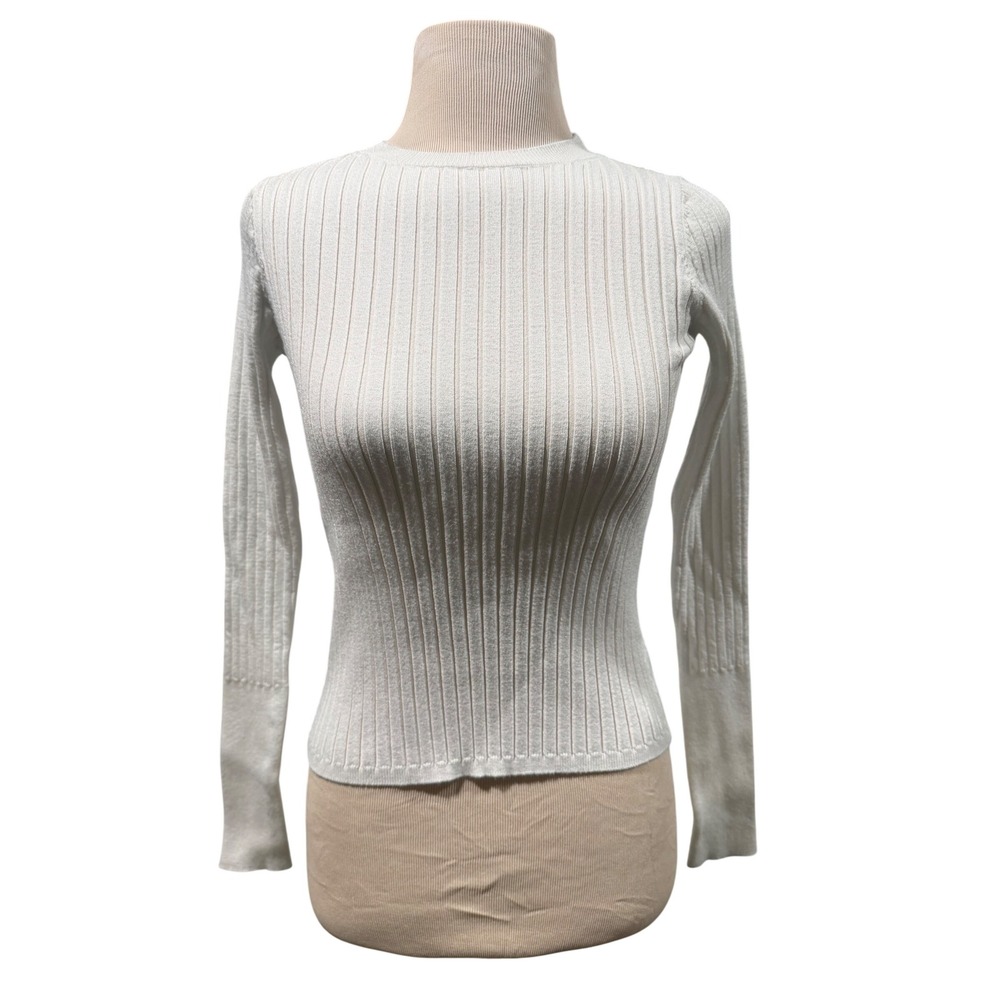 Scoop White Ribbed Knit Crew Neck Long Sleeve Sweater XS 2309005A‎